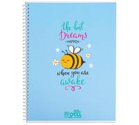 VARZI Olli X One Color “Funny Friends” - Maxi Quaderno A4 Spiralato 100 g/m², 24 + 1 fogli, Copertina Illustrata, Interno Righe 1R o Quadretti 5 mm (Dreamy Bee Quadretti 5mm)