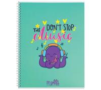 VARZI Olli X One Color “Funny Friends” - Maxi Quaderno A4 Spiralato 100 g/m², 24 + 1 fogli, Copertina Illustrata, Interno Righe 1R o Quadretti 5 mm (Music Octopus Rigo 1R)