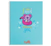 VARZI Olli X One Color “Funny Friends” - Maxi Quaderno A4 Spiralato 100 g/m², 24 + 1 fogli, Copertina Illustrata, Interno Righe 1R o Quadretti 5 mm (Koala Sea Rigo 1R)