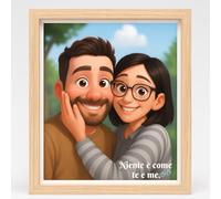 VARZI Quadro Personalizzato Cartoon Coppia con Cornice in Legno - Ritratto - Idea Regalo Anniversario, San Valentino, Matrimonio - Formati 20x20 cm o 30x40 cm 1956 (30x40)