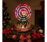 VARZI Ruota Panoramica Natalizia con LED Multicolor, Movimento Rotante e Doppia Alimentazione USB/Batteria - Scena Decorativa di Natale con Babbo Natale 28cm 1956