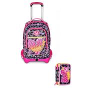 VARZI School Pack Trolley 3WD con Astuccio Completo 3 Zip Game Led Girl | Design Funzionale e Colorato | Con Trolley e 45 Pezzi di Cancelleria