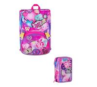 VARZI School Pack Zaino Sdoppiabile con Astuccio Completo 3 Zip Tinypatch Girl | Design Funzionale e Colorato | Con 45 Pezzi di Cancelleria