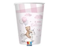 VARZI Selezione Cartoleria 1956 Bicchieri Di Carta Battesimo Teddy Bear Rosa 200cc 8pz.