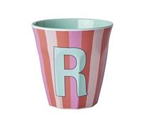 VARZI Selezione Cartoleria 1956 Rice Bicchiere Melamina Lettera R Striscie Rosa E Arancione