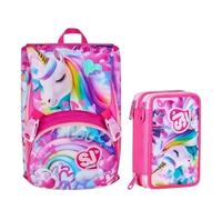 VARZI Seven School Pack Flyunicorn Girl: Zaino Sdoppiabile + Astuccio Triplo 3 Zip Completo 45 Pezzi, Design Magico e Colorato 1956