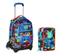 VARZI Seven School Pack Game Led Boy SJ Gang: Trolley Jack 3WD con Luci LED + Astuccio 3 Zip Fornito 45 Pezzi, Stile e Praticità per la Scuola 1956