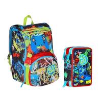 VARZI Seven School Pack Game Led Boy SJ Gang: Zaino Sdoppiabile con Luci LED + Astuccio 3 Zip Fornito 45 Pezzi, Stile e Praticità per la Scuola 1956