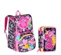 VARZI Seven School Pack Game Led Girl SJ Gang: Zaino Sdoppiabile con Luci LED + Astuccio 3 Zip Fornito 45 Pezzi, Stile e Praticità per la Scuola 1956