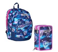 VARZI Seven School Pack Gloomy Heart Dual: Zaino Capiente e Astuccio Triplo 3 Zip Capiente e Completo 45 Pezzi 1956