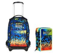 VARZI Seven School Pack Scribbled Flame: Trolley Jack 3WD + Astuccio 3 Zip Fornito e Completo 45 Pezzi 1956