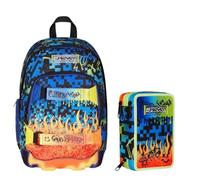 VARZI Seven School Pack Scribbled Flame: Zaino Dual + Astuccio 3 Zip Fornito e Completo 45 Pezzi, Stile e Praticità per la Scuola 1956