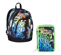 VARZI Seven School Pack Sprint Paint Boy Dual: Zaino Dual e Astuccio Triplo 3 Zip Coordinato Completo 45 Pezzi 1956