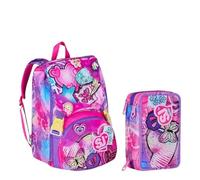 VARZI Seven School Pack Tinypatch Girl: Zaino Sdoppiabile + Astuccio Triplo 3 Zip Completo 45 Pezzi, Stile e Praticità per la Scuola 1956