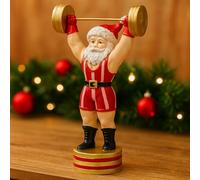VARZI Statuetta Babbo Natale con Bilanciere, Decorazione Natalizia Fitness, Statuetta Divertente per Regali di Natale e Addobbi da Interno 19cm 1956