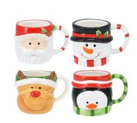 VARZI Tazza Natalizia In Ceramica 8,5cm Figure Assortite - Babbo Natale, Renna, Pinguino, Pupazzo Di Neve -Idea Regalo E Decorazione Festiva