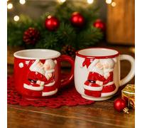 VARZI Tazza Natalizia in Ceramica con Babbo e Mamma Natale in Rilievo che si Baciano, Colori Assortiti Rosso o Bianco, Idea Regalo Originale 350ml 1956