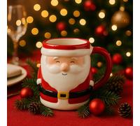 VARZI Tazza Natalizia in Ceramica con Manico Rosso e Decorazione Babbo Natale, Perfetta per Colazioni e Regali di Natale 350ml 1956