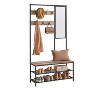 VASAGLE Appendiabiti Appendiabiti con ganci Panca a specchio 35 x 98 x 180 cm per ingresso camera da letto soggiorno stile industriale cammello inchiostro marrone nero HSR415K01