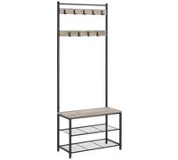 VASAGLE Appendiabiti con Ripiano per Scarpe, Mobile da Ingresso con Panca, Struttura in Acciaio 3 in 1 per Ingresso e Corridoio, 32 x 70 x 175 cm, Stile Industriale, Grezzo e Nero/Marrone Rustico e