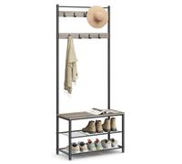 VASAGLE Appendiabiti con ripiano per scarpiere, mobile d'ingresso con panchina, 3 in 1, telaio in acciaio, per ingresso, corridoio, 32 x 70 x 175 cm, stile industriale, grezzo e nero HSR41MB