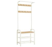 VASAGLE Appendiabiti con Scarpiera, 4 in 1, 73.6 x 34 x 183.5 cm | Mobile da Ingresso con Panca, 9 Ganci Rimovibili, Barra Attaccapanni, Bianco Opaco e Marrone, DACEY HSR40W