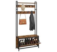 VASAGLE Appendiabiti con Scarpiera a Ribalta, con Panca, 9 Ganci | Mobile da Ingresso, Mensola Superiore, Stile Moderno, Marrone Vintage e Nero Opaco, Collezione BARNET HSR405B01