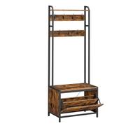 VASAGLE Appendiabiti con Scarpiera a Ribalta, Mobile da Ingresso, con Panca, 7 Ganci e Mensola Superiore, per Corridoio Camera da Letto, Stile Industriale, Marrone Vintage e Nero HSR425B01