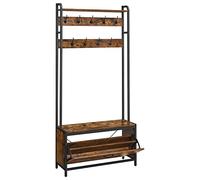 VASAGLE Appendiabiti con Scarpiera a Ribalta, Mobile da Ingresso, con Panca, 9 Ganci e Mensola Superiore, per Corridoio Camera da Letto, Stile Industriale, Marrone Vintage e Nero HSR405B01