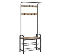 VASAGLE Appendiabiti con scarpiera, design 4 in 1, con 9 ganci rimovibili, appendiabiti per corridoio, ingresso, 34 x 72 x 183 cm, industriale, marrone cammello e nero inchiostro HSR040K02