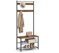 VASAGLE Appendiabiti con Scarpiera, Mobile da Ingresso con Panca, 3 in 1 | 70 x 32 x 177 cm, Struttura in Acciaio, Stile Tradizionale di base, Marrone Vintage e Nero Opaco, Collezione DACEY HSR41BX