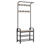 VASAGLE Appendiabiti con Scarpiera, Mobile da Ingresso con Panca, 4 in 1, 9 Ganci Rimovibili, Barra Attaccapanni, Entrata Corridoio, 33,7 x 72 cm, Industriale, Greige e Nero HSR40MB