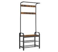 VASAGLE Appendiabiti con Scarpiera, Mobile da Ingresso con Panca, 4 in 1, 9 Ganci Rimovibili, Barra Attaccapanni, Entrata Corridoio, 33,7 x 72 x 183 cm, Industriale, Marrone Vintage e Nero HSR40B