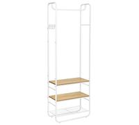 VASAGLE Appendiabiti con Scarpiera per Ingresso, Attaccapanni con Ripiani Portaoggetti, per Soggiorno, Camera da Letto, 58 x 28 x 181 cm, Stile Scandinavo, Bianco Opaco e Rovere Dorato HSR81WN