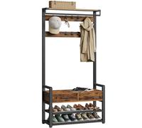 VASAGLE Appendiabiti da Corridoio, Mobile da Ingresso con 10 Ganci Rimovibili, 2 Cassetti, Panca Portascarpe, Design Separabile, 30 x 80,4 x 181,6 cm, Marrone Rustico e Nero Inchiostro/Grigio Carbone