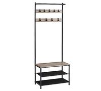 VASAGLE Appendiabiti da Ingresso con Panca Scarpiera, Attaccapanni con 9 Ganci Rimovibili e Barra Appendiabiti, 32,2 x 64 x 180 cm, Camera da Letto, Industriale, Greige e Nero HSR411B02
