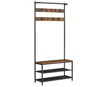 VASAGLE Appendiabiti da Ingresso con Panca Scarpiera, Attaccapanni con 9 Ganci Rimovibili e Barra Appendiabiti, 32,2 x 84 x 180 cm, Camera da Letto, Industriale, Marrone Vintage e Nero HSR421B01