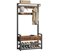 VASAGLE Appendiabiti da Ingresso, Mobile da Ingresso con 10 Ganci Rimovibili, 2 Cassetti, Panca Scarpiera, Design Separabile, 30 x 80,4 x 181,6 cm, Marrone Vintage e Nero Inchiostro HSR429B01