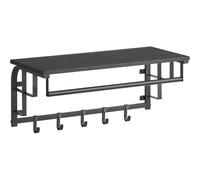 VASAGLE Appendiabiti da Parete, Appendiabiti con 5 Ganci Rimovibili, Mensola da Parete, Barra Appendiabiti, per Ingresso, Camera da Letto, Soggiorno, Grigio Antracite e Nero/Rovere Dorato e Bianco