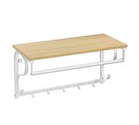 VASAGLE Appendiabiti da Parete con Mensola, Attaccapanni con Barra, 5 Ganci Appendini, Stile Moderno, per Corridoio, Bagno, Soggiorno, Colore Rovere e Bianco LCR11WY