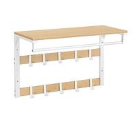 VASAGLE Appendiabiti da Parete, Mensola da Muro, 10 Ganci Rimovibili | a 2 File, Barra Attaccapanni, per Ingresso Camera da Letto Bagno, Rovere Dorato e Bianco Perla, Collezione COLEX LCR101W09