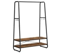 VASAGLE Appendiabiti da Parete, Porta Cappotti per Ingresso con 2 Ripiani, 6 Ganci a Forma di S, Struttura in Acciaio, per Camera da Letto, Marrone Rustico e Nero/Rovere e Bianco Crema