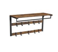 VASAGLE Appendiabiti da Parete, Porta Cappotti Sospeso con 10 Ganci Rimovibili, Doppia Fila di Ganci e Barra Appendiabiti, per Ingresso, Camera da Letto, Bagno, Marrone Rustico e Nero