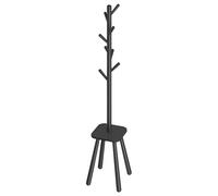 VASAGLE Appendiabiti da Pavimento, Appendiabiti con 8 Ganci e Ripiano Portaoggetti, Altezza 170,5 cm, per Cappotti, Cappelli, Borse, Ingresso, Corridoio, Camera da Letto, Nero Inchiostro/Beige