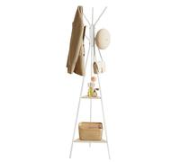 VASAGLE Appendiabiti da Terra, Attaccapanni Autoportante per Salotto, Stile Industriale, con 2 Ripiani, per Vestiti, Cappelli, Borse, Beige Naturale e Bianco Perla RCR016N01