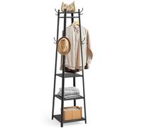 VASAGLE Appendiabiti da Terra, Attaccapanni con 4 Ripiani, Appendi Abiti Sciarpe Borse Ombrelli, Struttura in Metallo, Ingresso Camera da Letto, Grigio Antracite e Nero Inchiostro LCR080B03