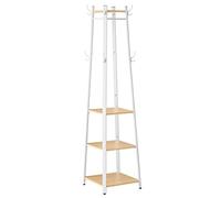 VASAGLE Appendiabiti da Terra, con 8 Ganci Doppi, 4 Ripiani, in Acciaio | Attaccapanni, Barra Appendi Abiti Cappotti Cappelli Borse, Rovere Dorato e Bianco Opaco, Collezione BARNET LCR080W09