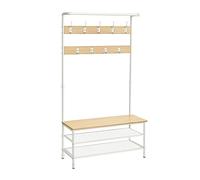 VASAGLE Appendiabiti, Grande Mobile da Ingresso con Panca, 9 Ganci, Scarpiera, Barra Attaccapanni, 41,5 x 100 x 182 cm, per Corridoio Soggiorno Camera da Letto, Rovere e Bianco HSR047W09