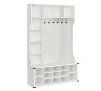 VASAGLE Appendiabiti Ingresso con Panca Scarpiera, Mobile Ingresso da Terra, Ripiani Regolabili, 20 Scomparti Aperti, 6 Ganci Tripli, Salvaspazio, Entrata Corridoio, Bianco Nuvola HSR440W03