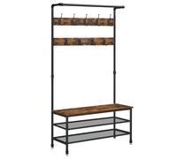 VASAGLE Appendiabiti, Mobile Grande per Ingresso con Panca, 9 Ganci, Scarpiera, Appendiabiti, 41,5 x 100 x 182 cm, per Ingresso, Soggiorno, Camera da Letto, Marrone Rustico e Nero/Rovere e Bianco